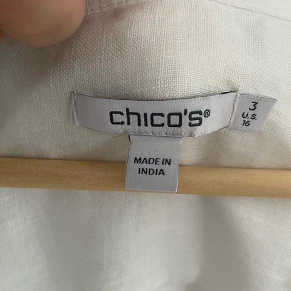 Chico's Cream Linen Blouse Ruffled Trim Size XL - Picture 3 of 10